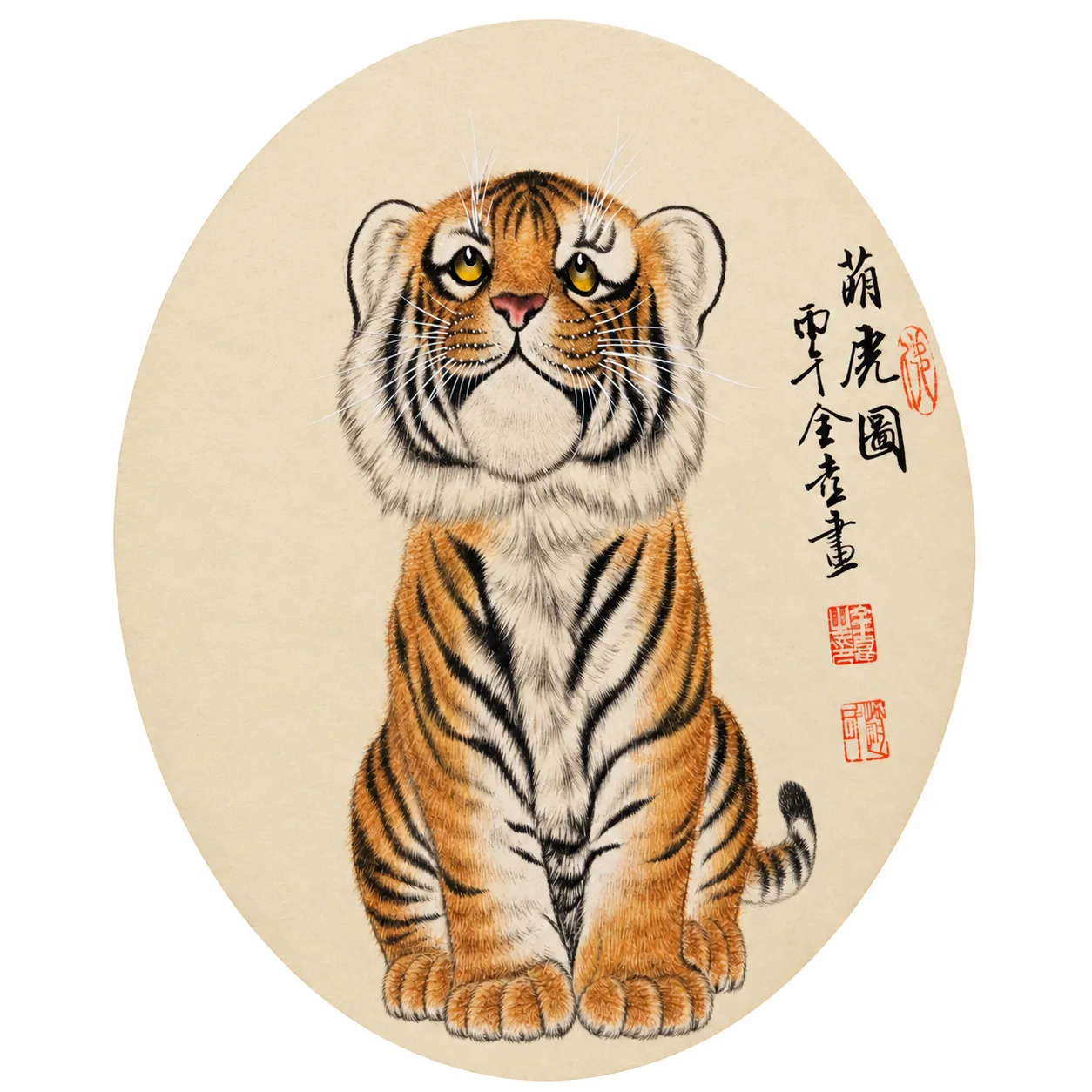 Round-Cheeked Tiger Cub | Cute Chinese Painting