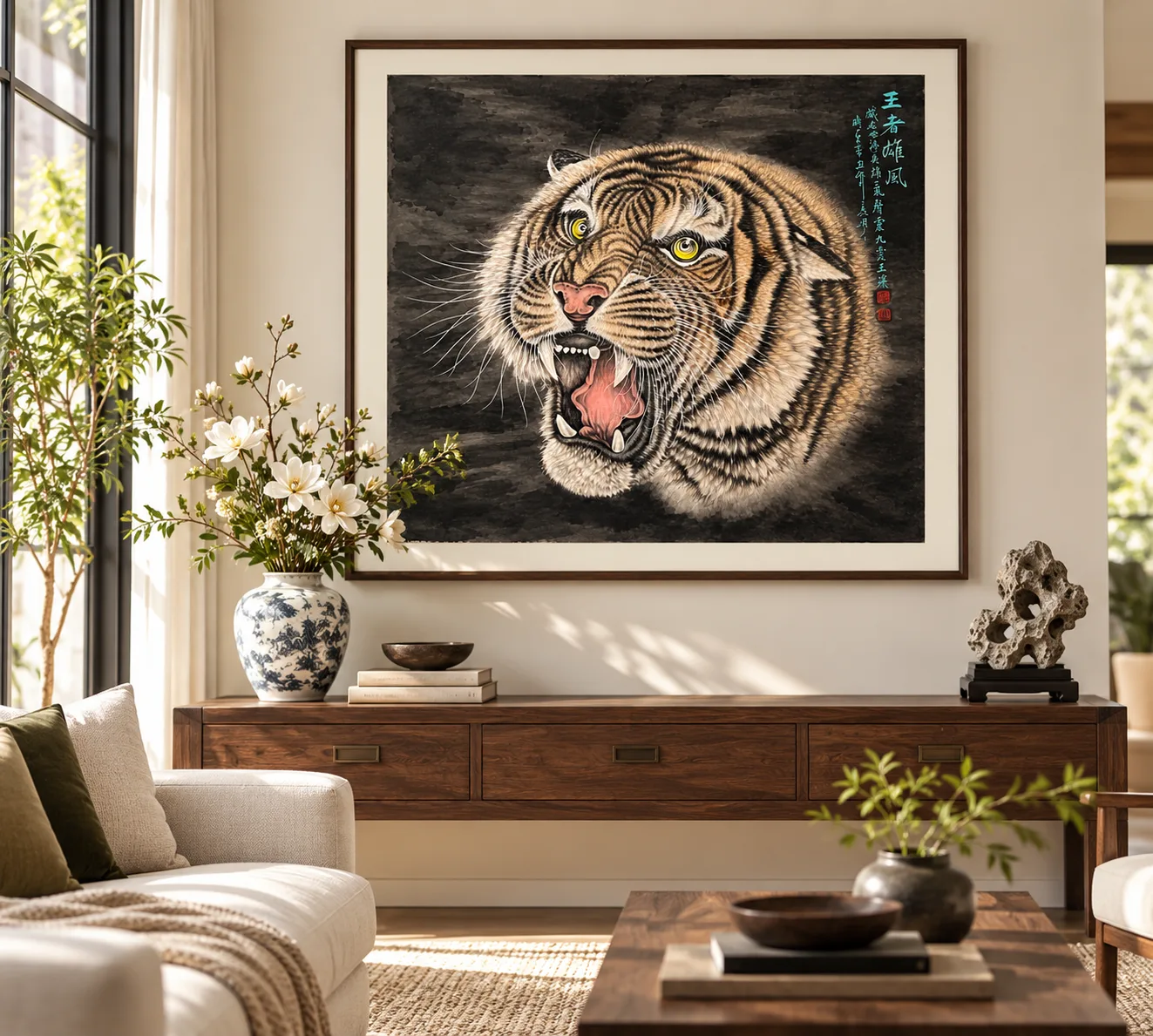 Royal Valor | Silver-Coated Roaring Tiger Painting tiger painting view 2