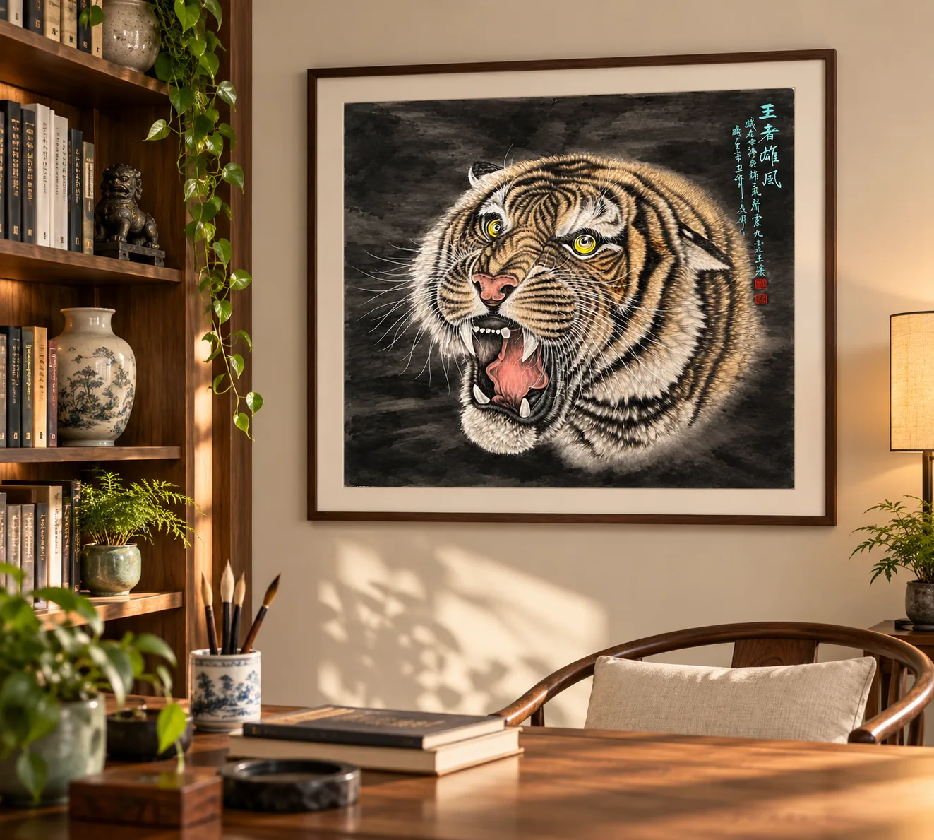 Royal Valor | Silver-Coated Roaring Tiger Painting tiger painting view 3