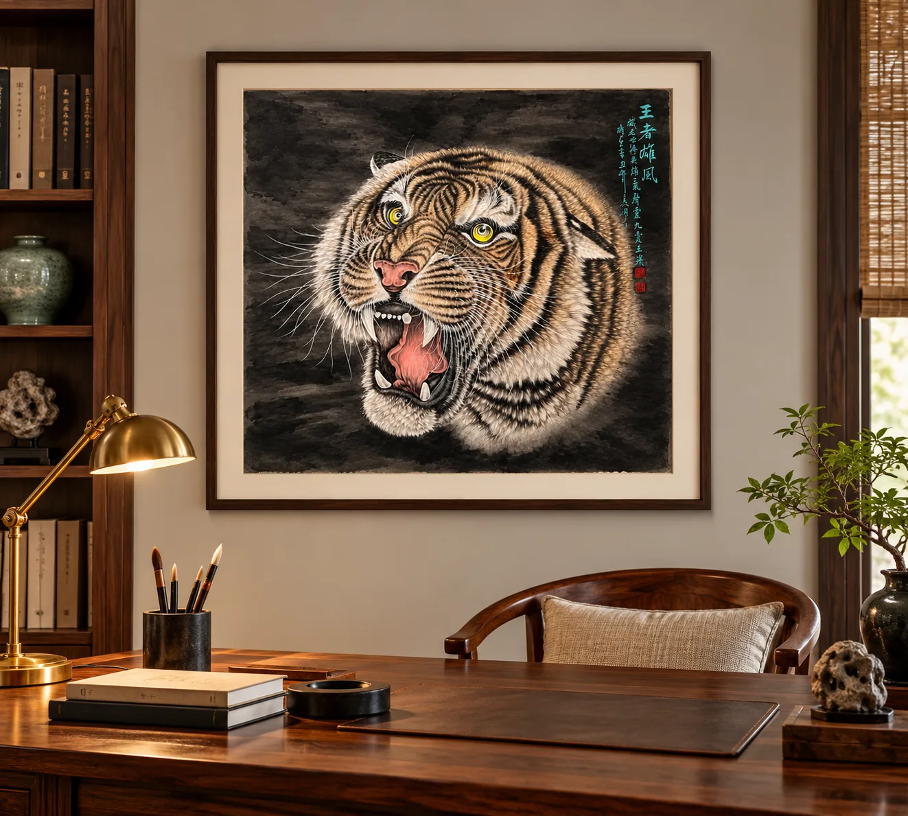 Royal Valor | Silver-Coated Roaring Tiger Painting tiger painting view 4