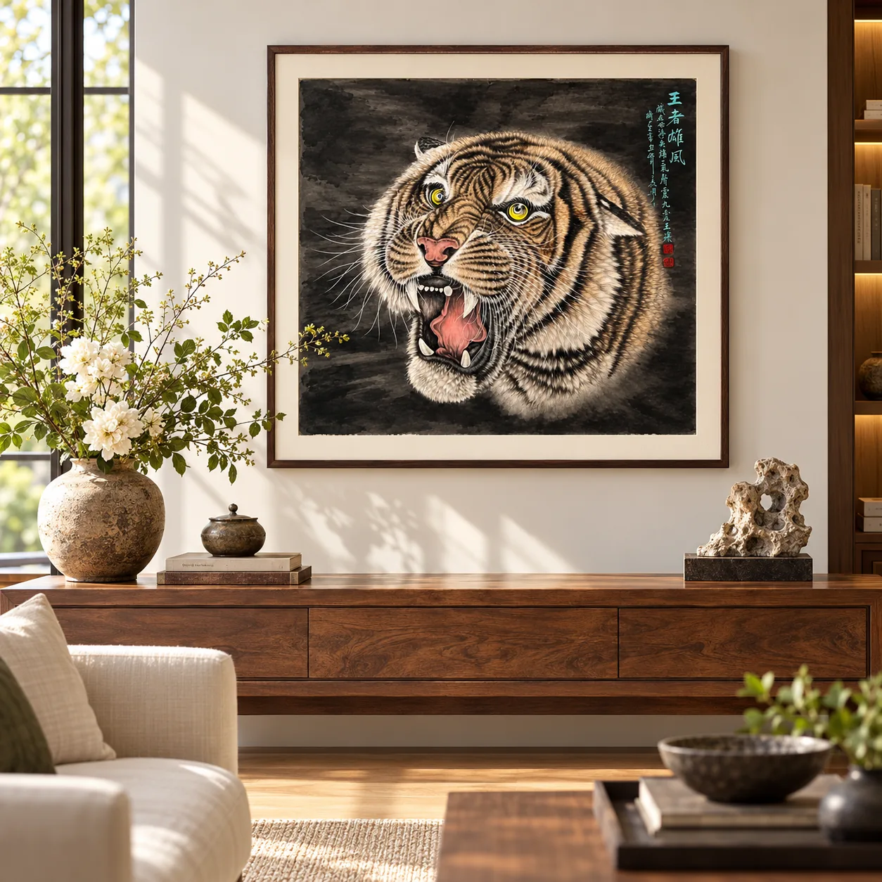 Royal Valor | Silver-Coated Roaring Tiger Painting tiger painting view 9