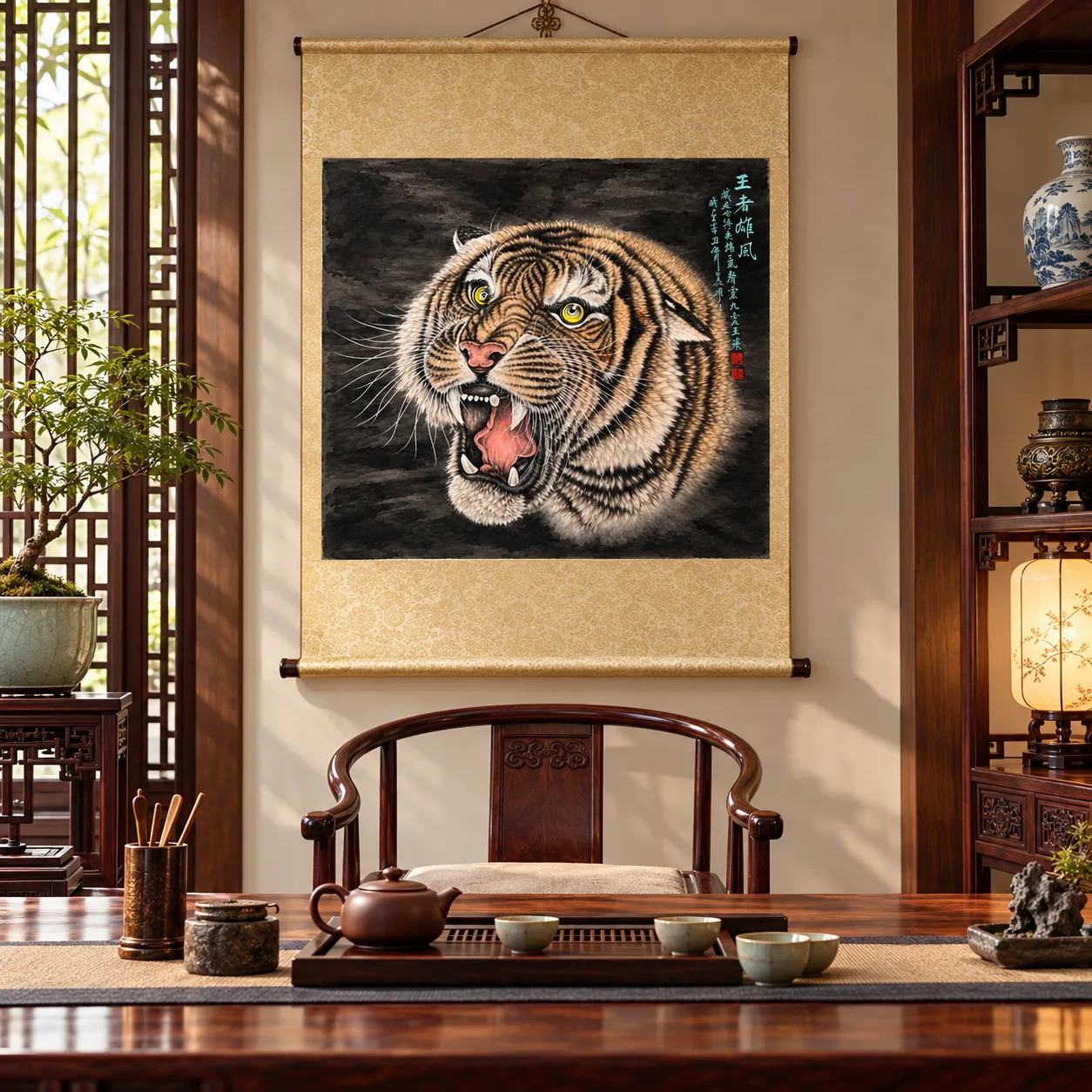 Royal Valor | Silver-Coated Roaring Tiger Painting tiger painting view 10