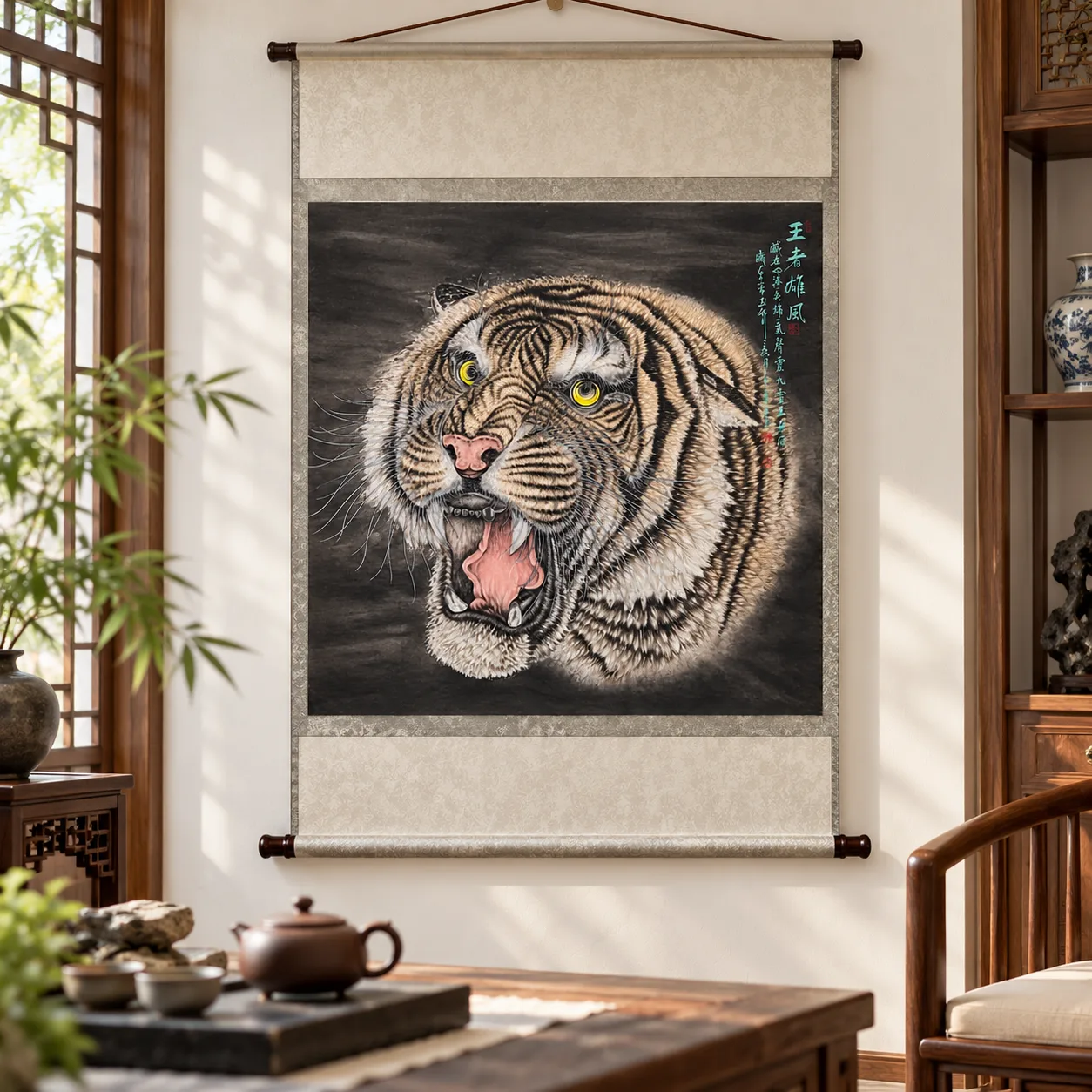 Royal Valor | Silver-Coated Roaring Tiger Painting tiger painting view 5