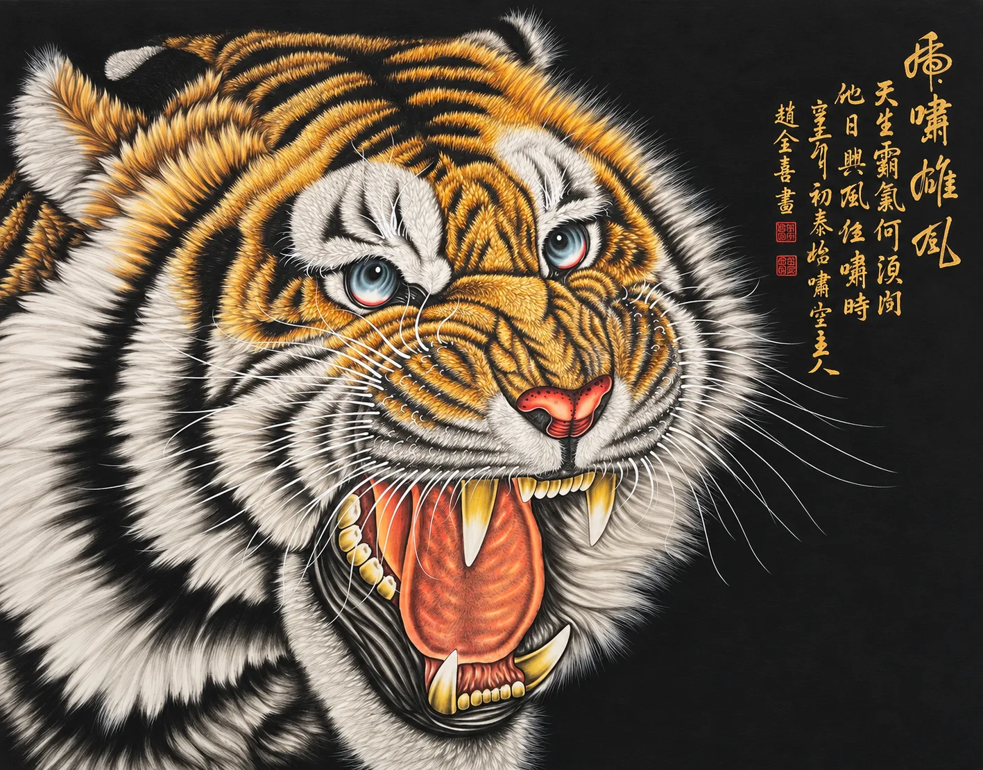 The Heroic Roar | Ink and Gold Tiger Portrait