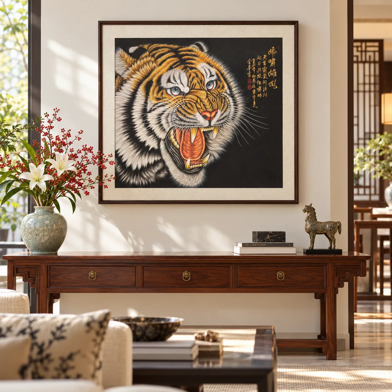 The Heroic Roar | Ink and Gold Tiger Portrait tiger painting view 7