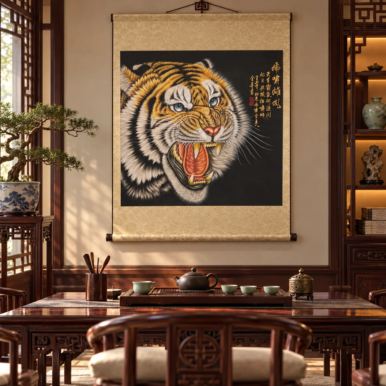 The Heroic Roar | Ink and Gold Tiger Portrait tiger painting view 8