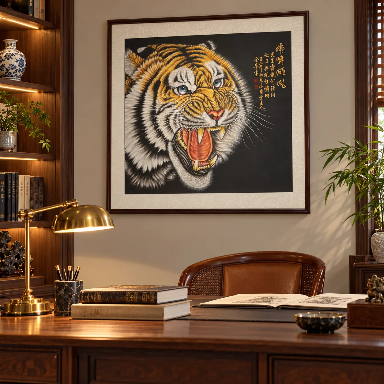 The Heroic Roar | Ink and Gold Tiger Portrait tiger painting view 9