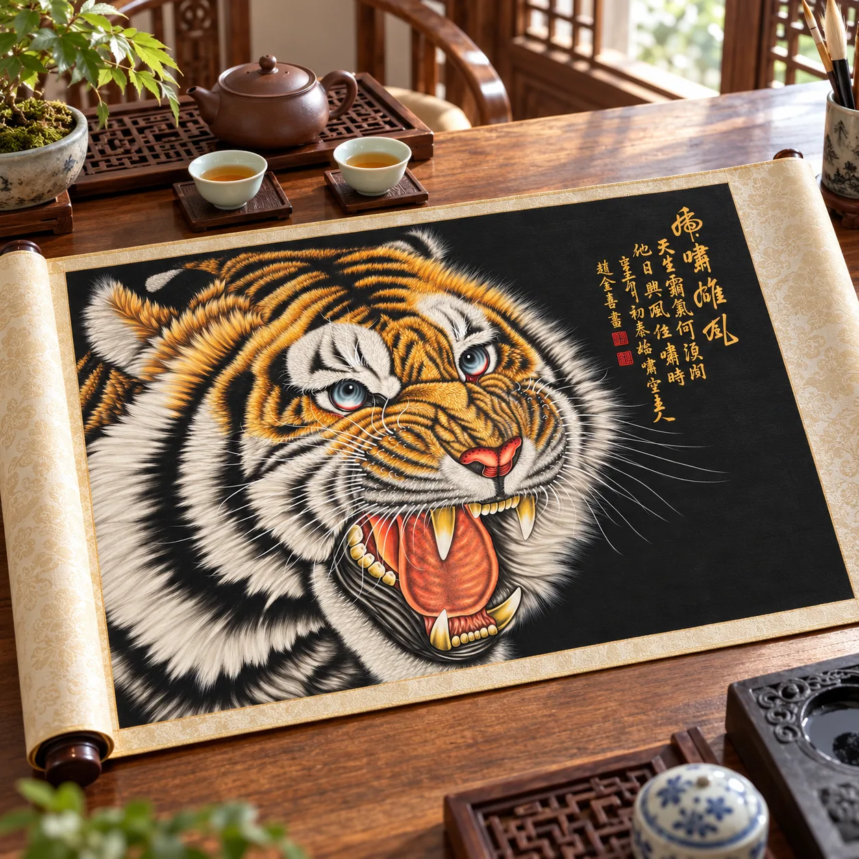 The Heroic Roar | Ink and Gold Tiger Portrait tiger painting view 3