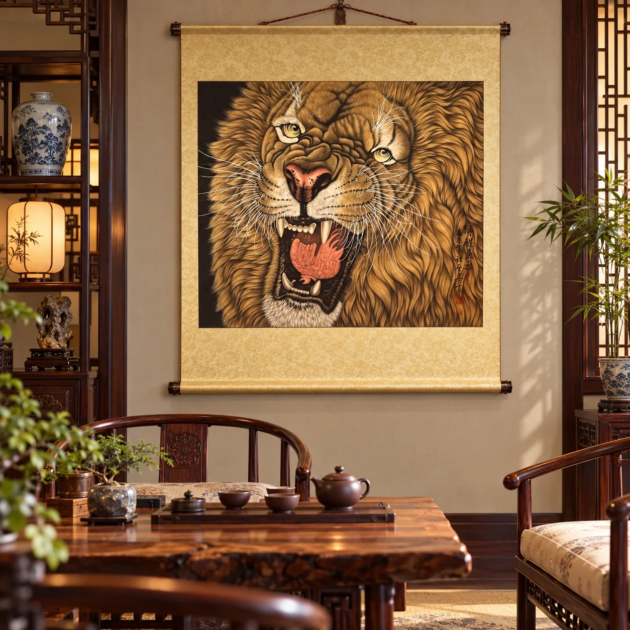 The Lion Awakens the East | Roaring Lion Head Painting tiger painting view 8