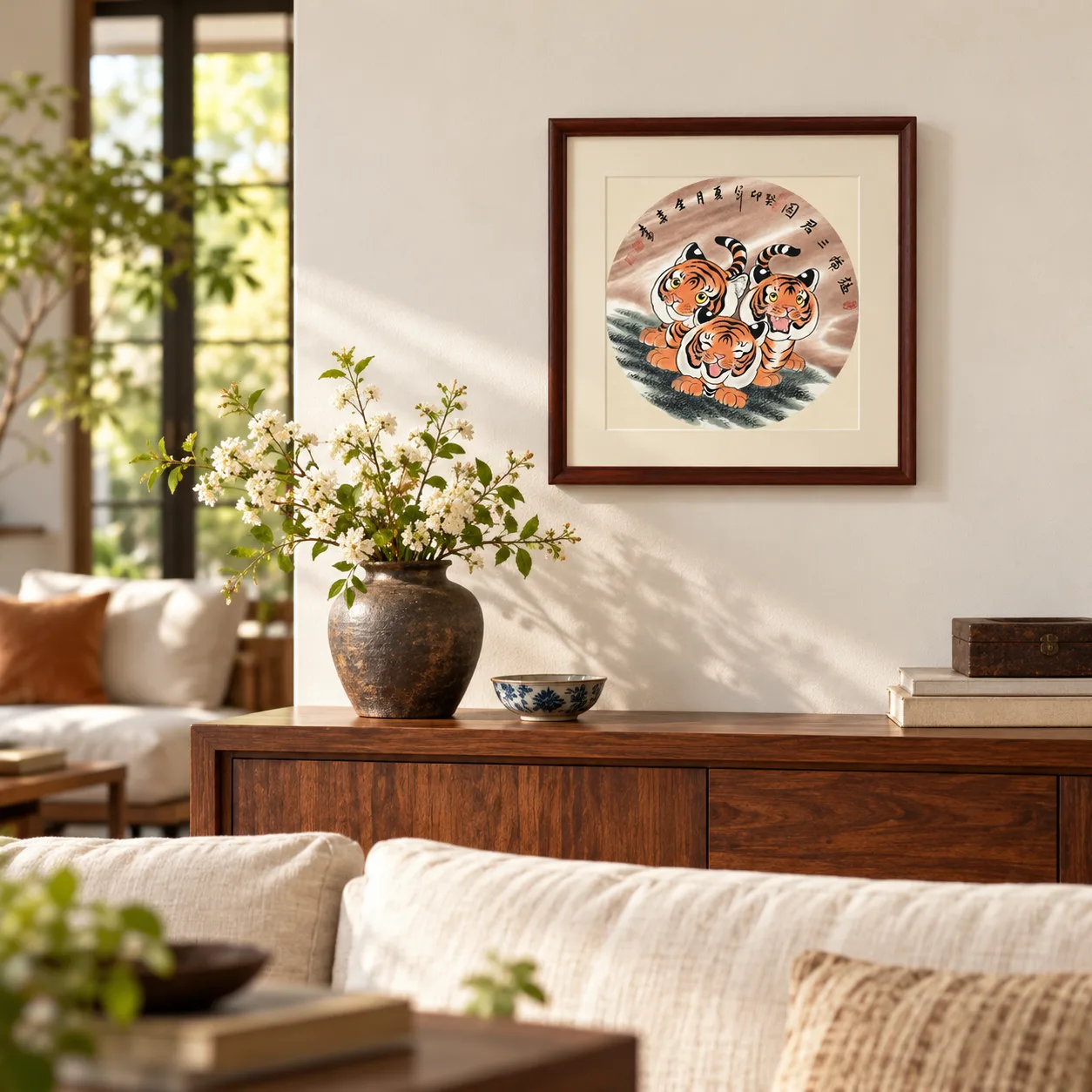 Three Young Tigers | Round Fan Chinese Painting tiger painting view 4