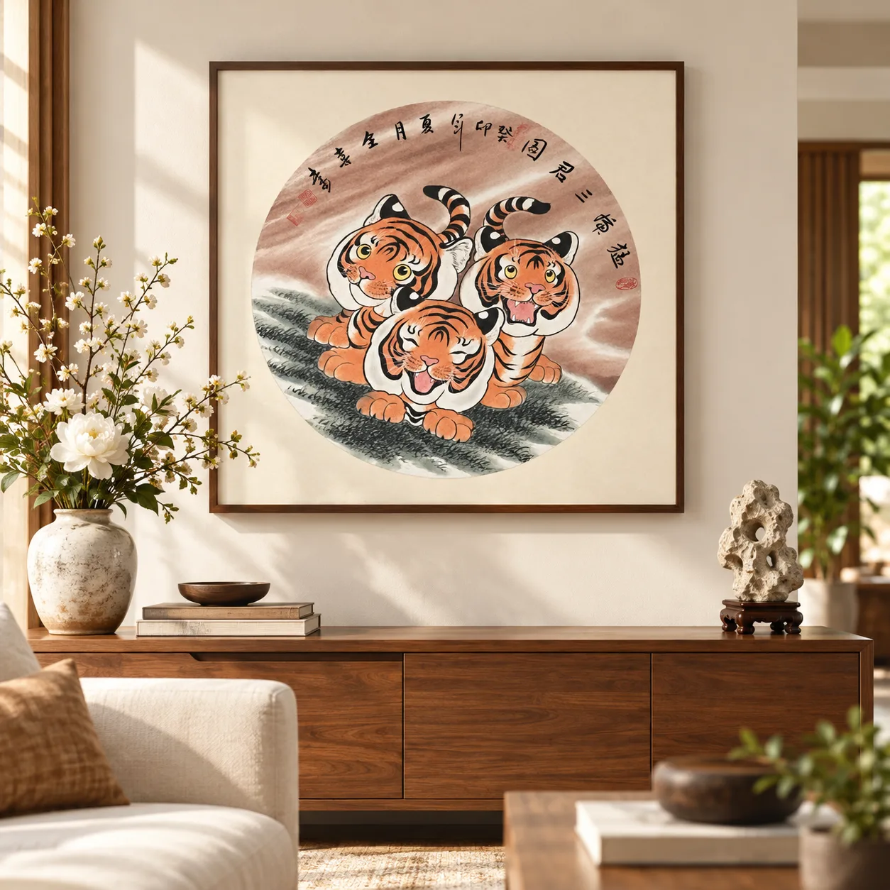 Three Young Tigers | Round Fan Chinese Painting tiger painting view 10