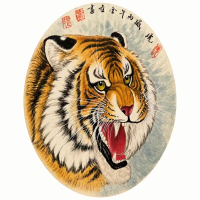 Roaring Tiger Head | Chinese Tiger Portrait on Grey Mist