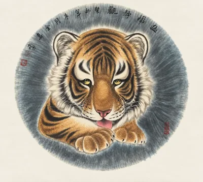 Tiger at Rest, Watching | Round Fan Tiger Portrait