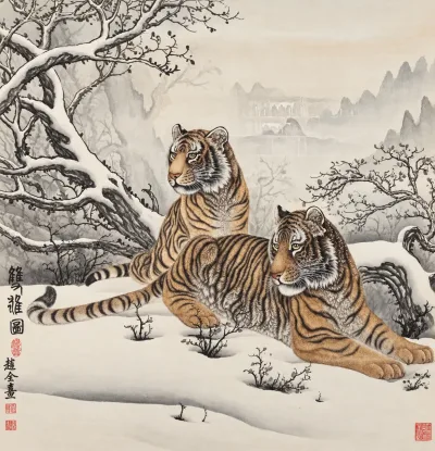 Tigers in the Snowy Woods | Winter Mountain Tiger Duo