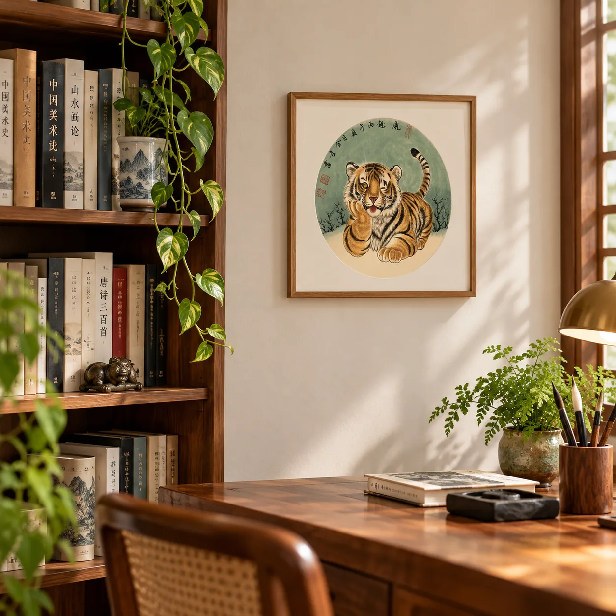 Tiger at Play | Seated Chinese Tiger Cub Painting tiger painting view 3