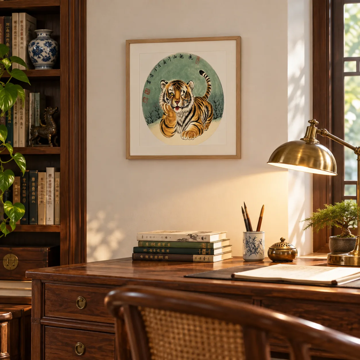 Tiger at Play | Seated Chinese Tiger Cub Painting tiger painting view 4