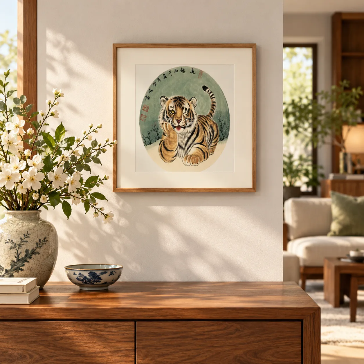 Tiger at Play | Seated Chinese Tiger Cub Painting tiger painting view 5
