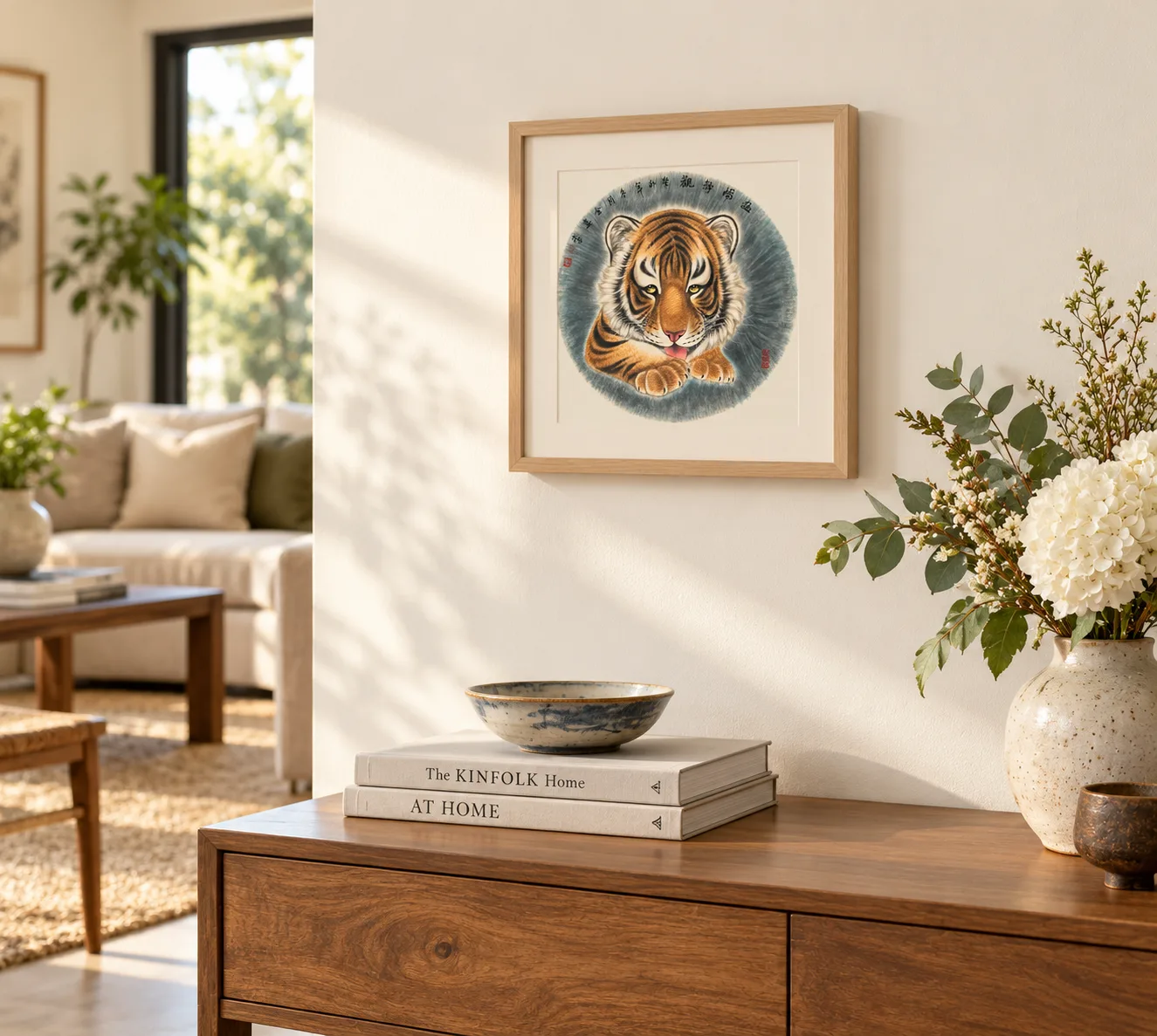 Tiger at Rest, Watching | Round Fan Tiger Portrait tiger painting view 5