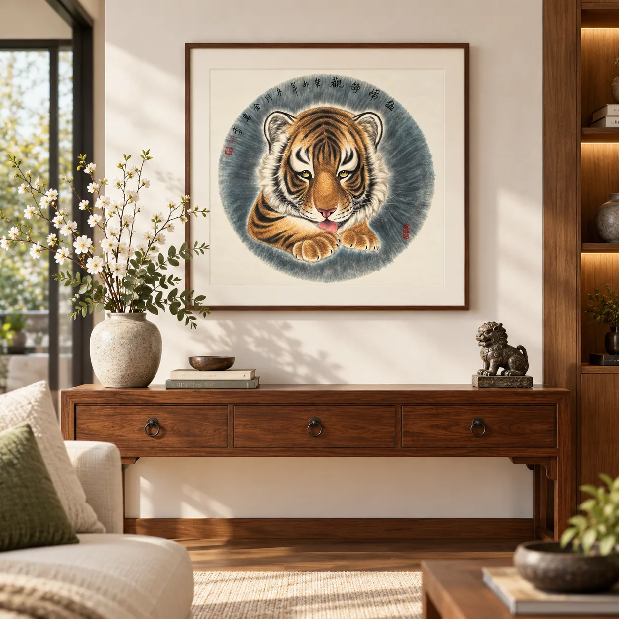Tiger at Rest, Watching | Round Fan Tiger Portrait tiger painting view 10
