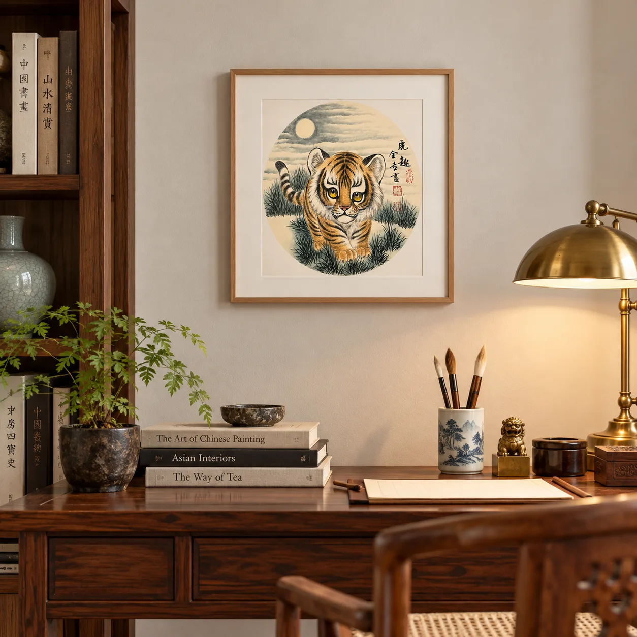 Tiger by Moonlight | Night Chinese Tiger Cub Painting tiger painting view 3