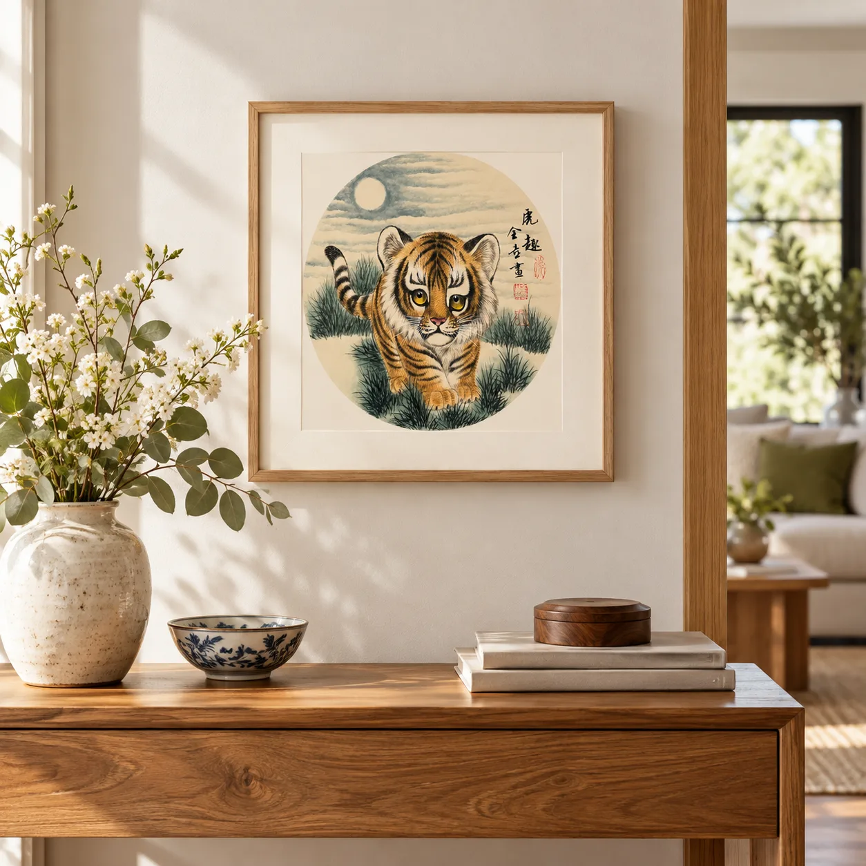 Tiger by Moonlight | Night Chinese Tiger Cub Painting tiger painting view 4