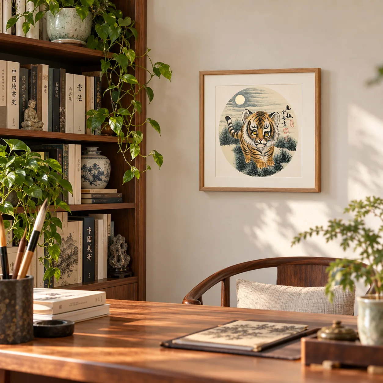 Tiger by Moonlight | Night Chinese Tiger Cub Painting tiger painting view 5
