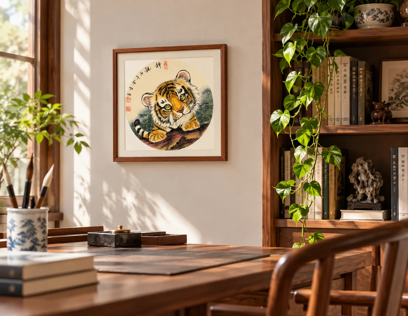 Tiger Cub of the Deep Mountains | Cute Chinese Painting tiger painting view 3