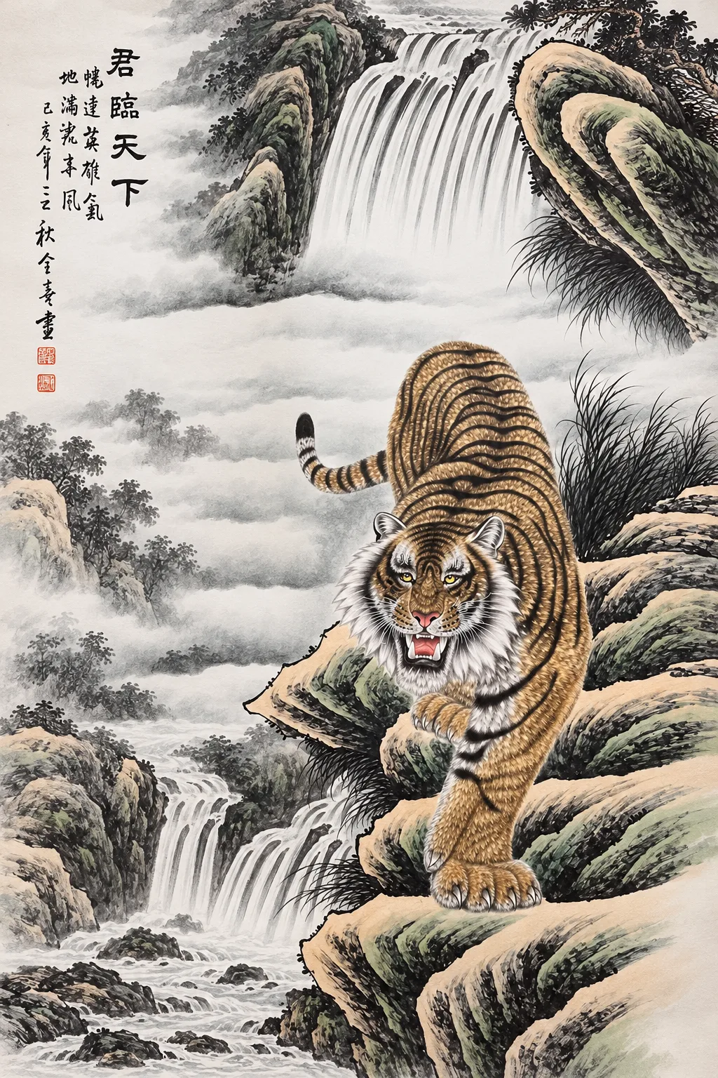 Tiger Descending the Misty Cliff | Chinese Mountain Painting