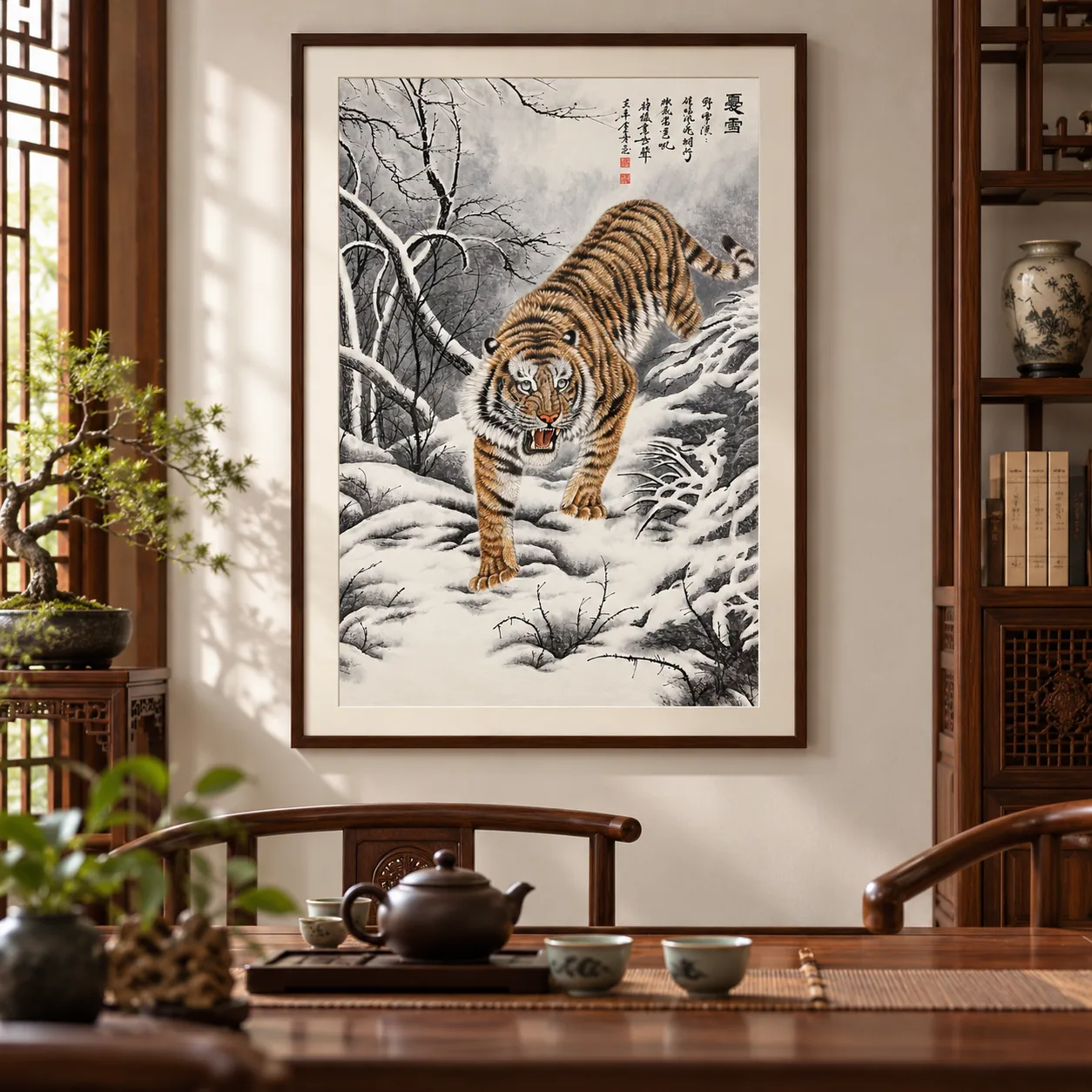 Tiger Descending Through Snow | Winter Chinese Painting tiger painting view 10