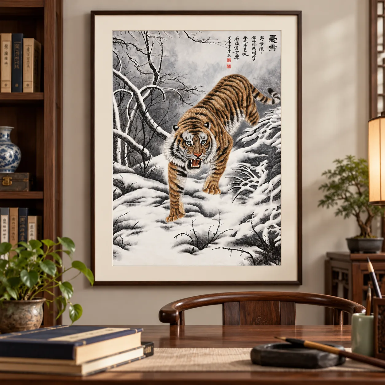 Tiger Descending Through Snow | Winter Chinese Painting tiger painting view 11