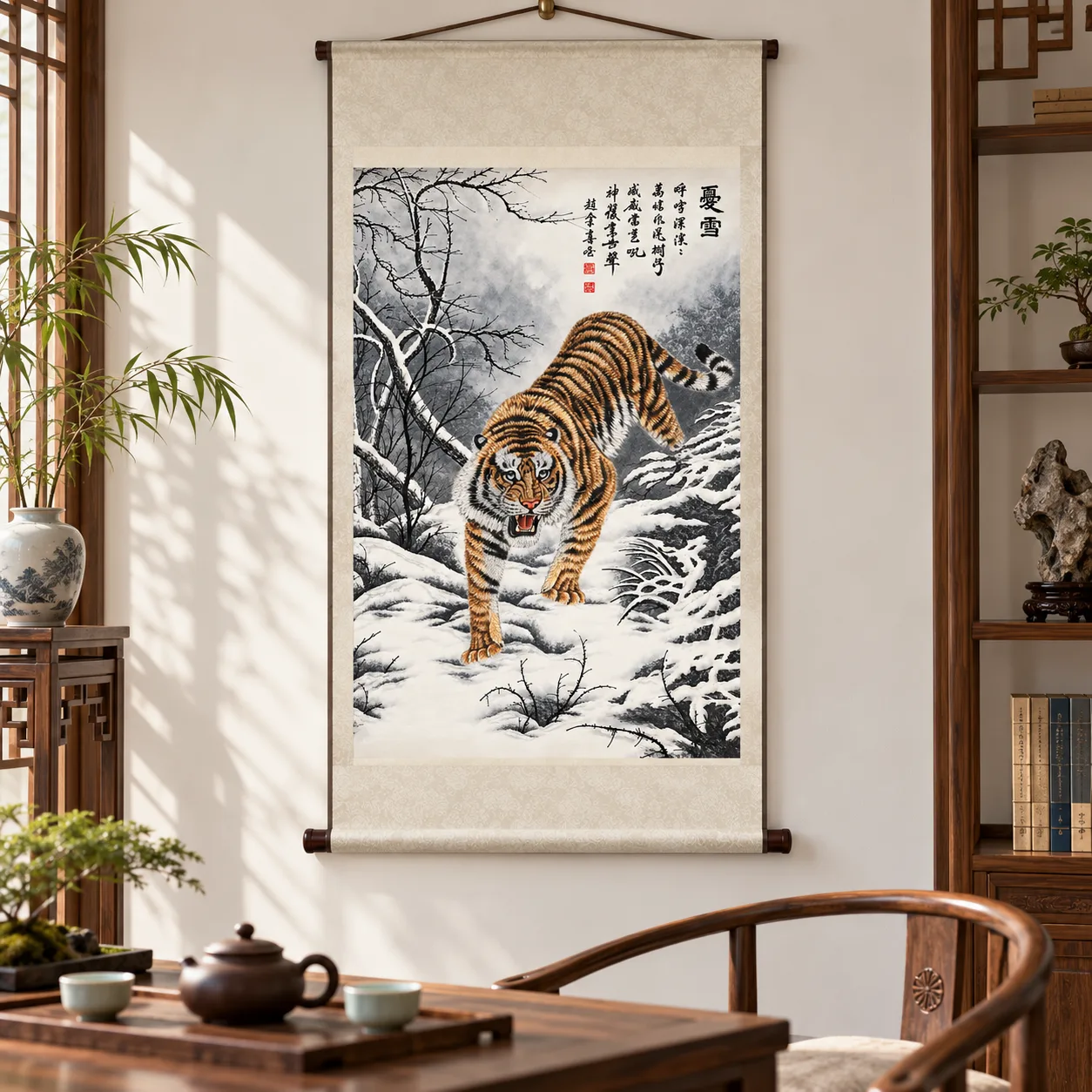 Tiger Descending Through Snow | Winter Chinese Painting tiger painting view 3