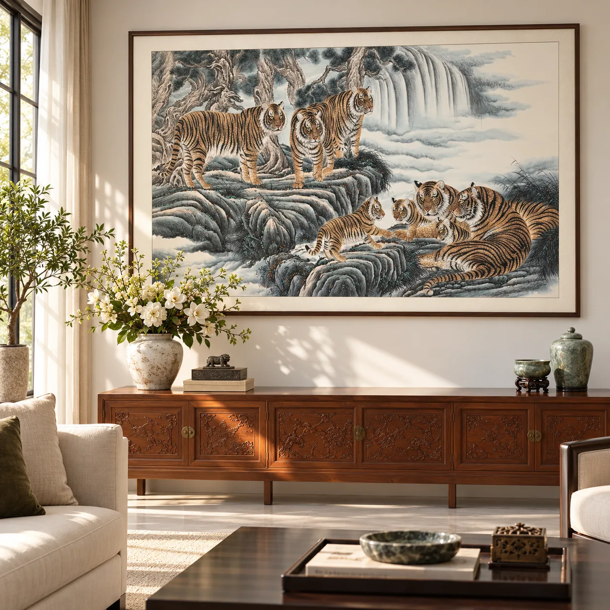 Tiger Family in the Cloud Mountains | Mountain Tiger Scroll tiger painting view 8