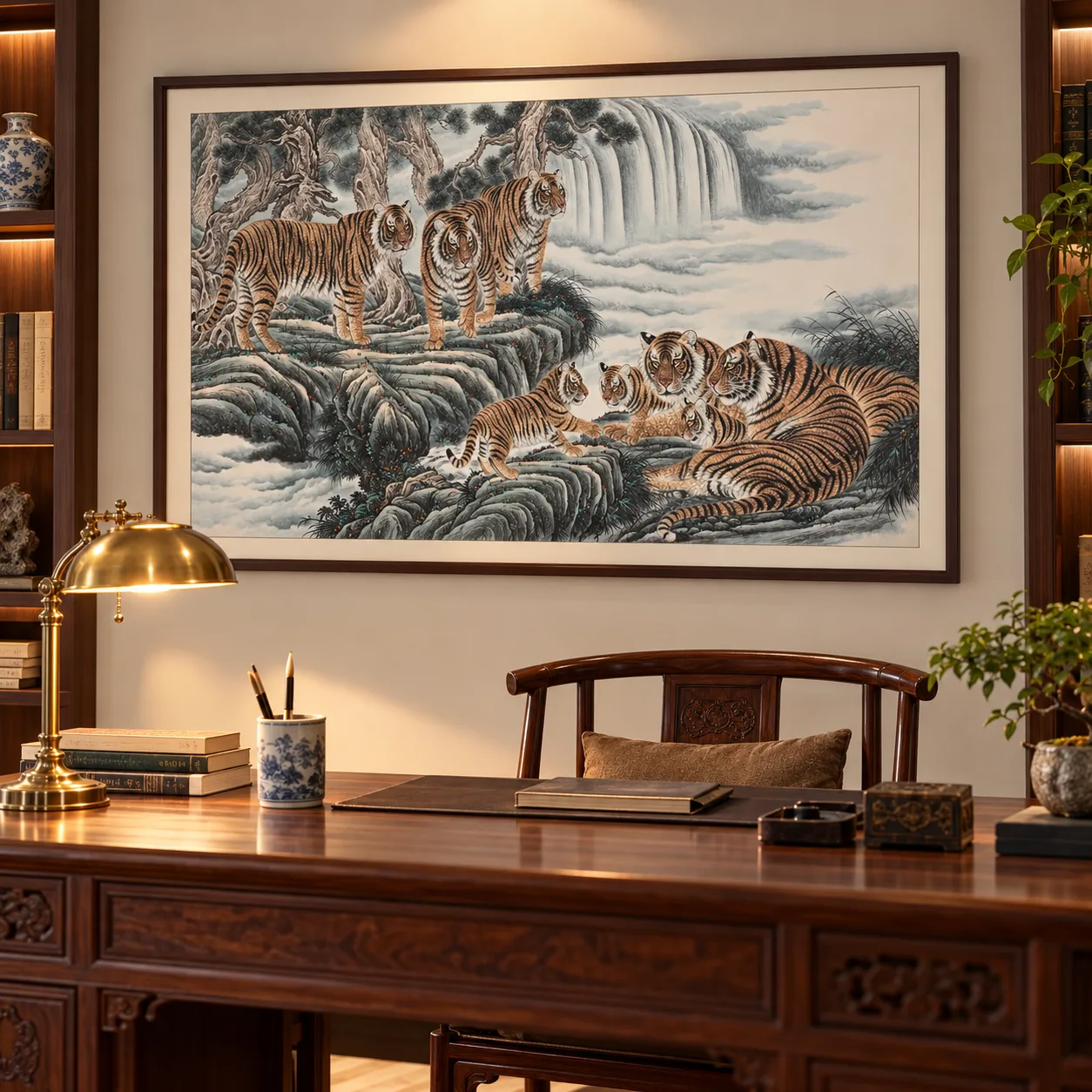 Tiger Family in the Cloud Mountains | Mountain Tiger Scroll tiger painting view 10