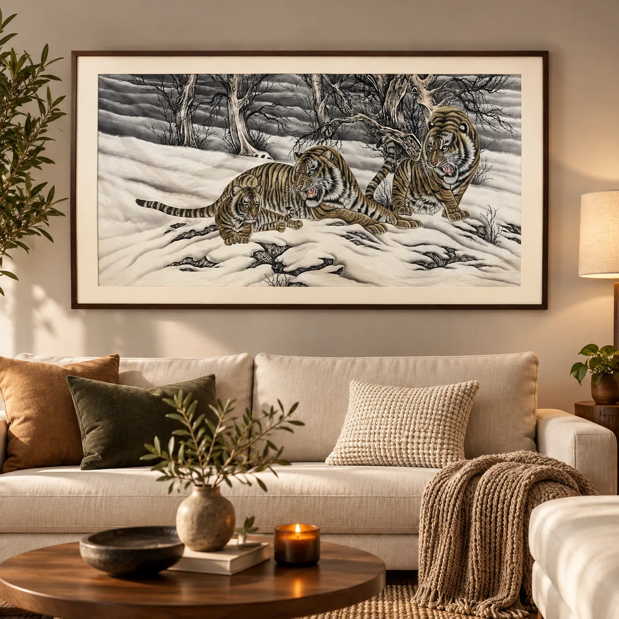Tiger Family in the Snow | Chinese Gongbi Painting tiger painting view 7