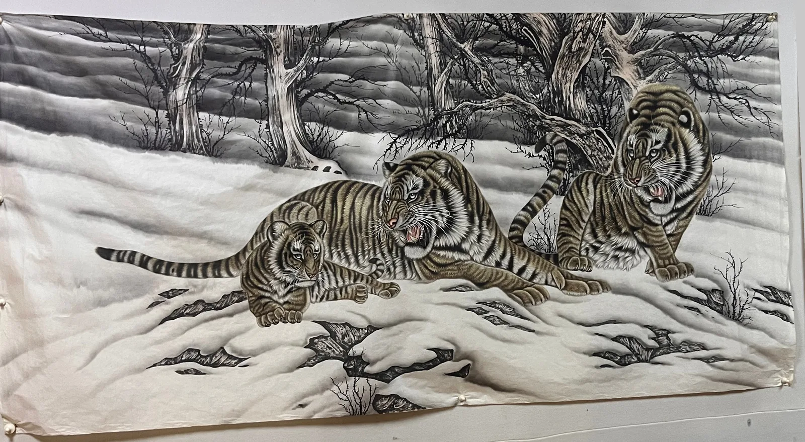 Tiger Family in the Snow | Chinese Gongbi Painting tiger painting view 2