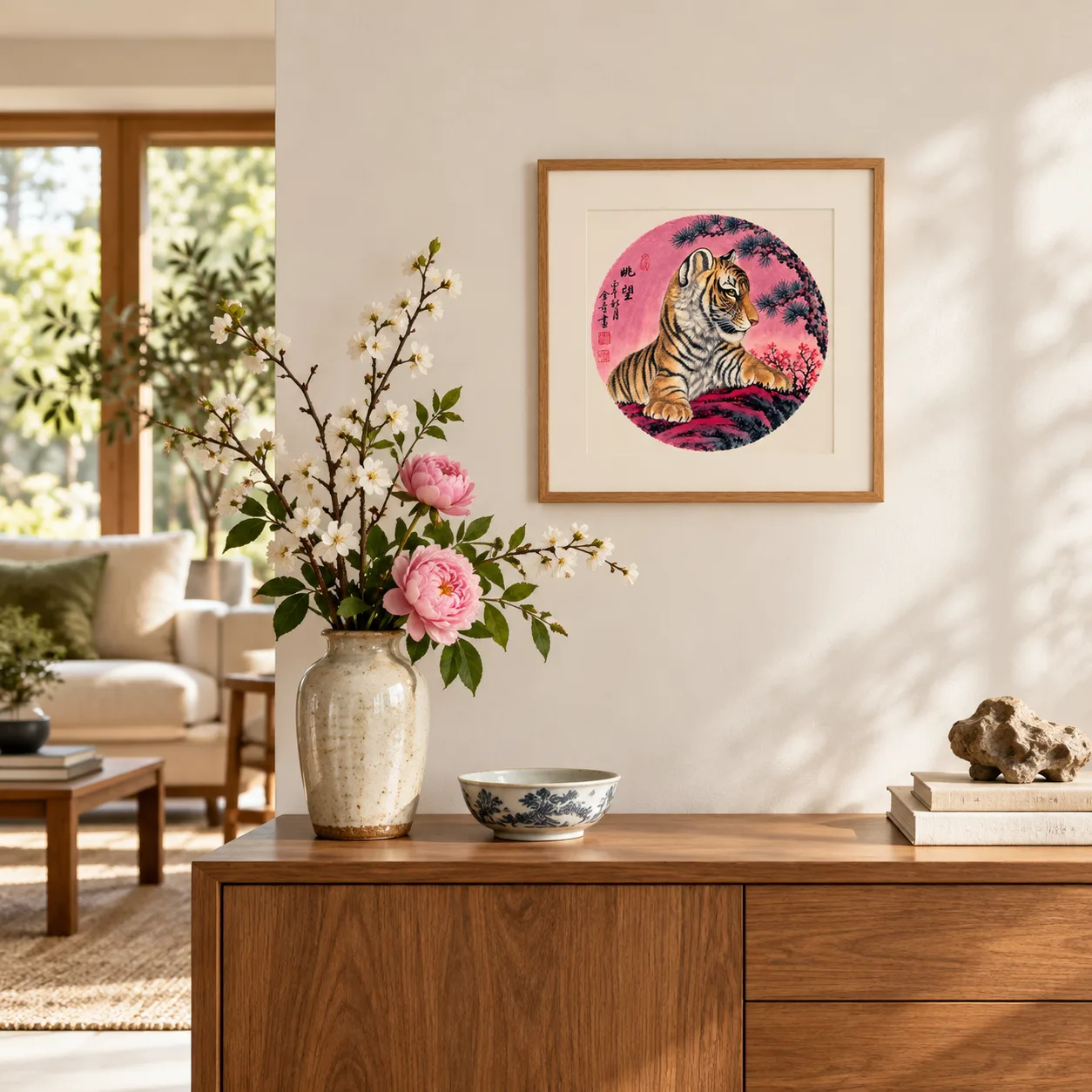 Tiger Gazing from a Crimson Rock | Chinese Painting tiger painting view 2