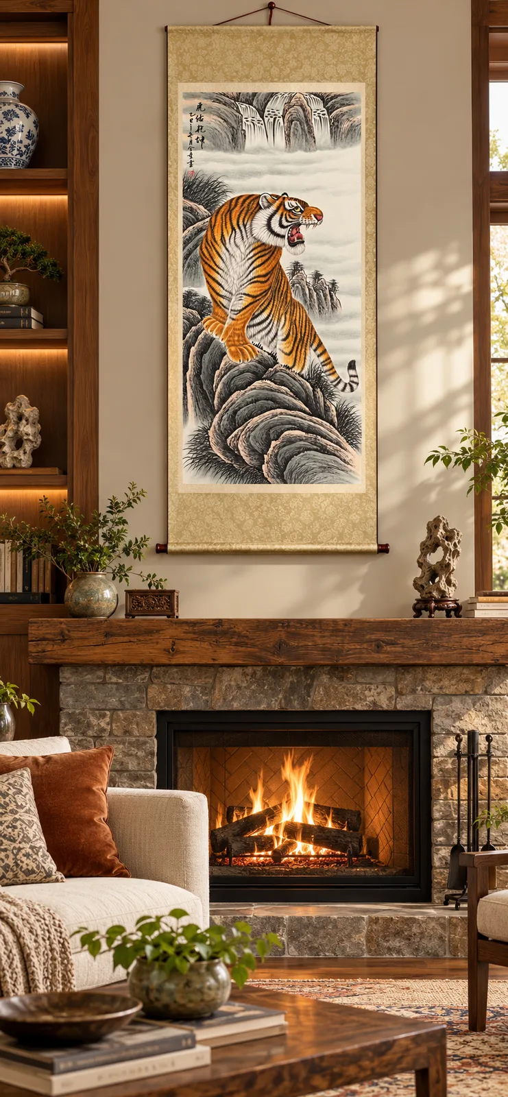 Tiger Guardian of Heaven and Earth | Waterfall Mountain Tiger Painting tiger painting view 3