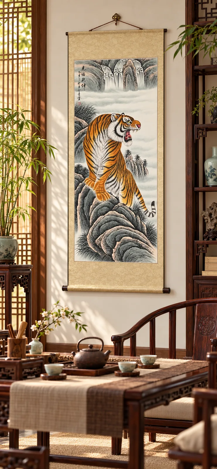 Tiger Guardian of Heaven and Earth | Waterfall Mountain Tiger Painting tiger painting view 4