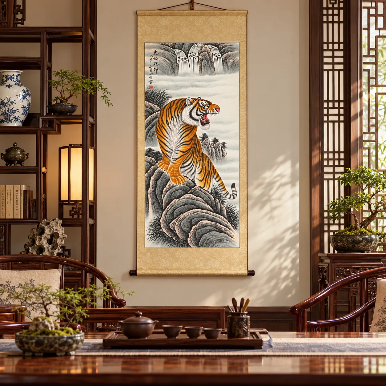 Tiger Guardian of Heaven and Earth | Waterfall Mountain Tiger Painting tiger painting view 11