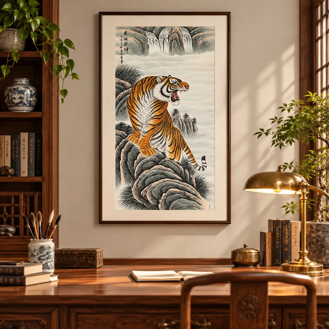 Tiger Guardian of Heaven and Earth | Waterfall Mountain Tiger Painting tiger painting view 12