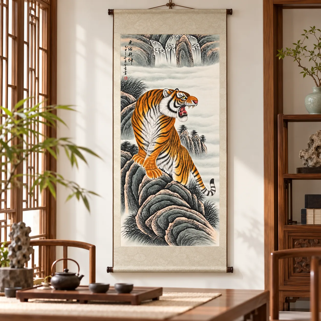 Tiger Guardian of Heaven and Earth | Waterfall Mountain Tiger Painting tiger painting view 6