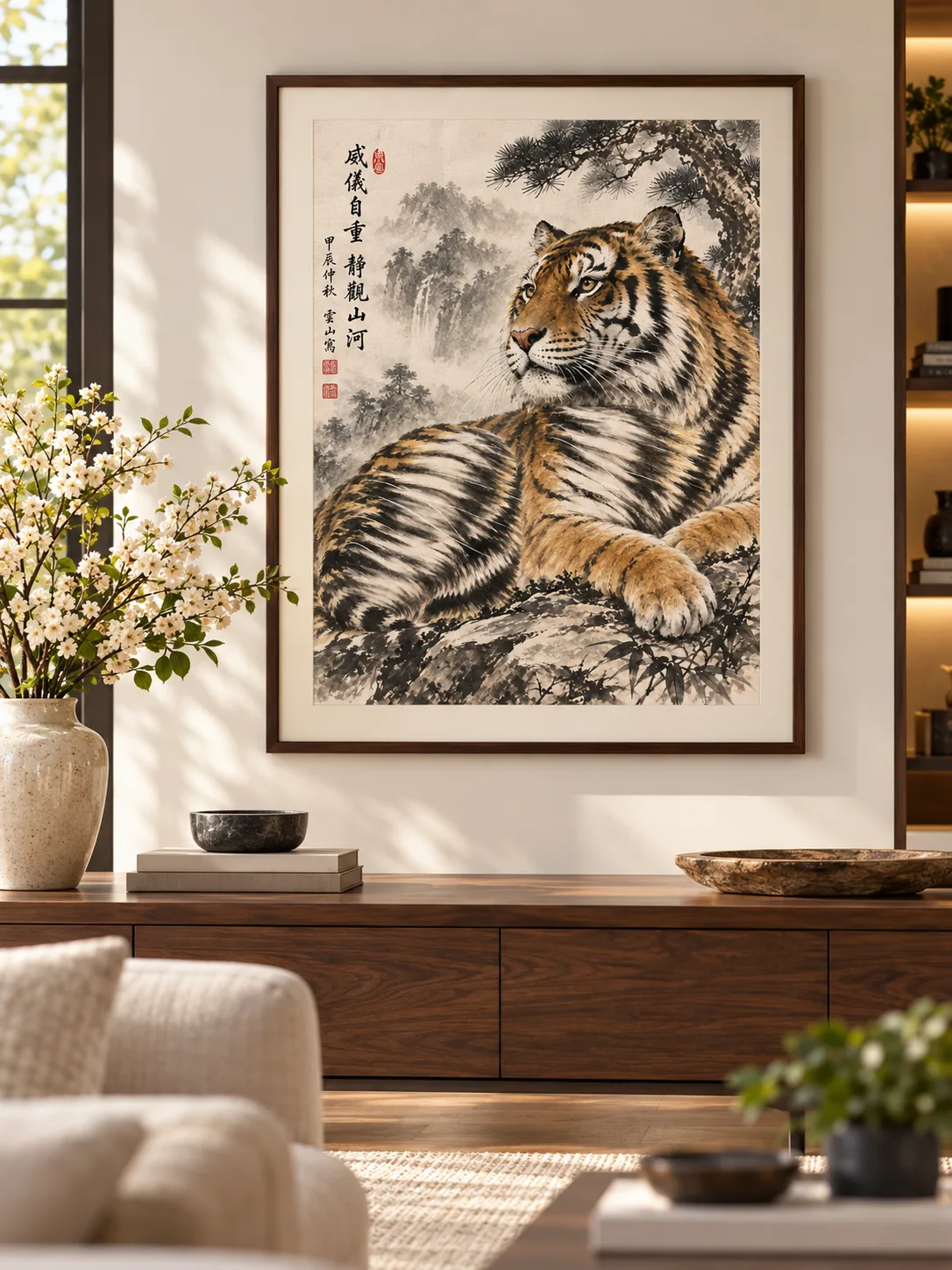 Tiger in Quiet Contemplation | Misty Mountain Chinese Painting tiger painting view 2