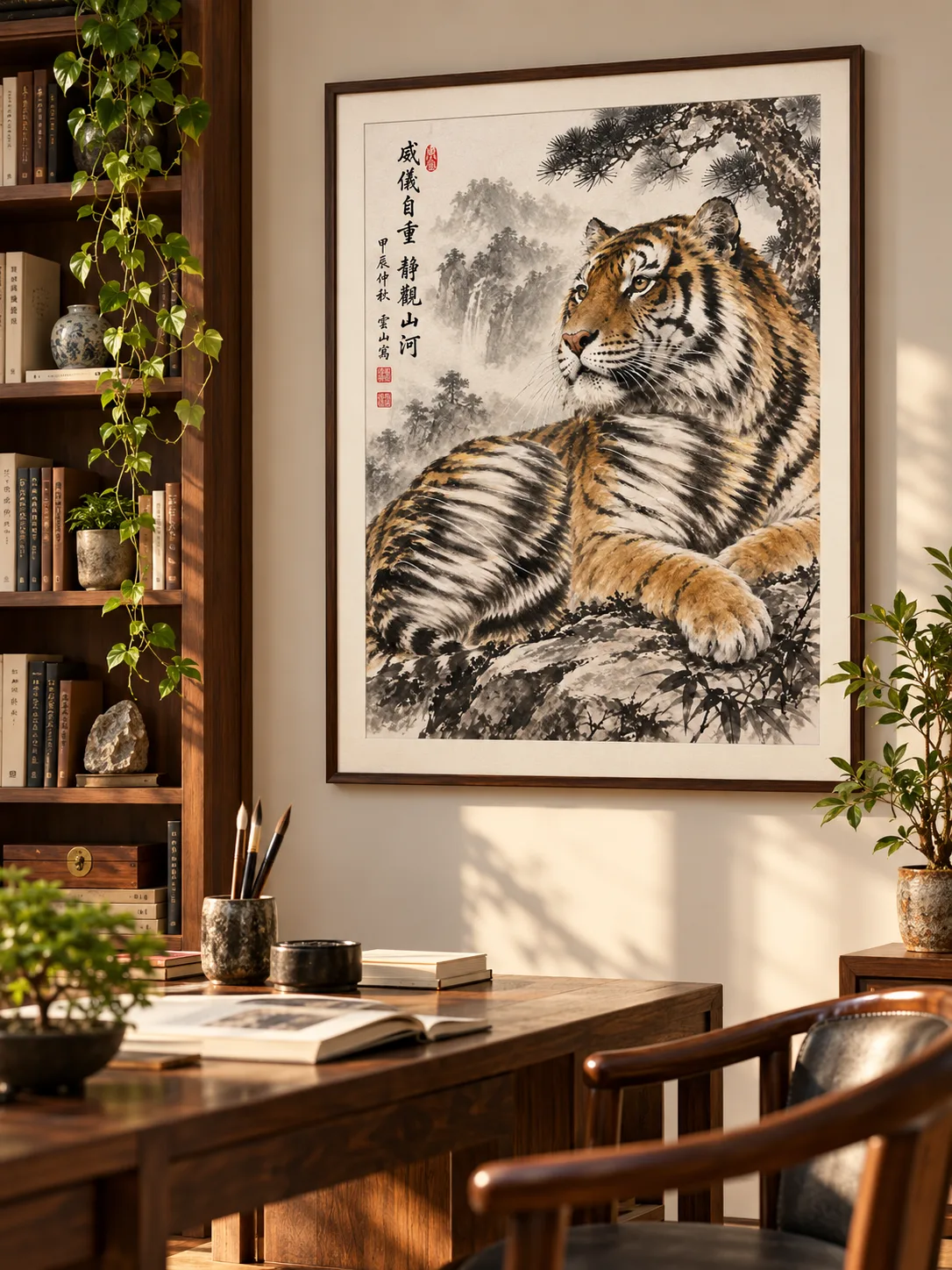 Tiger in Quiet Contemplation | Misty Mountain Chinese Painting tiger painting view 3