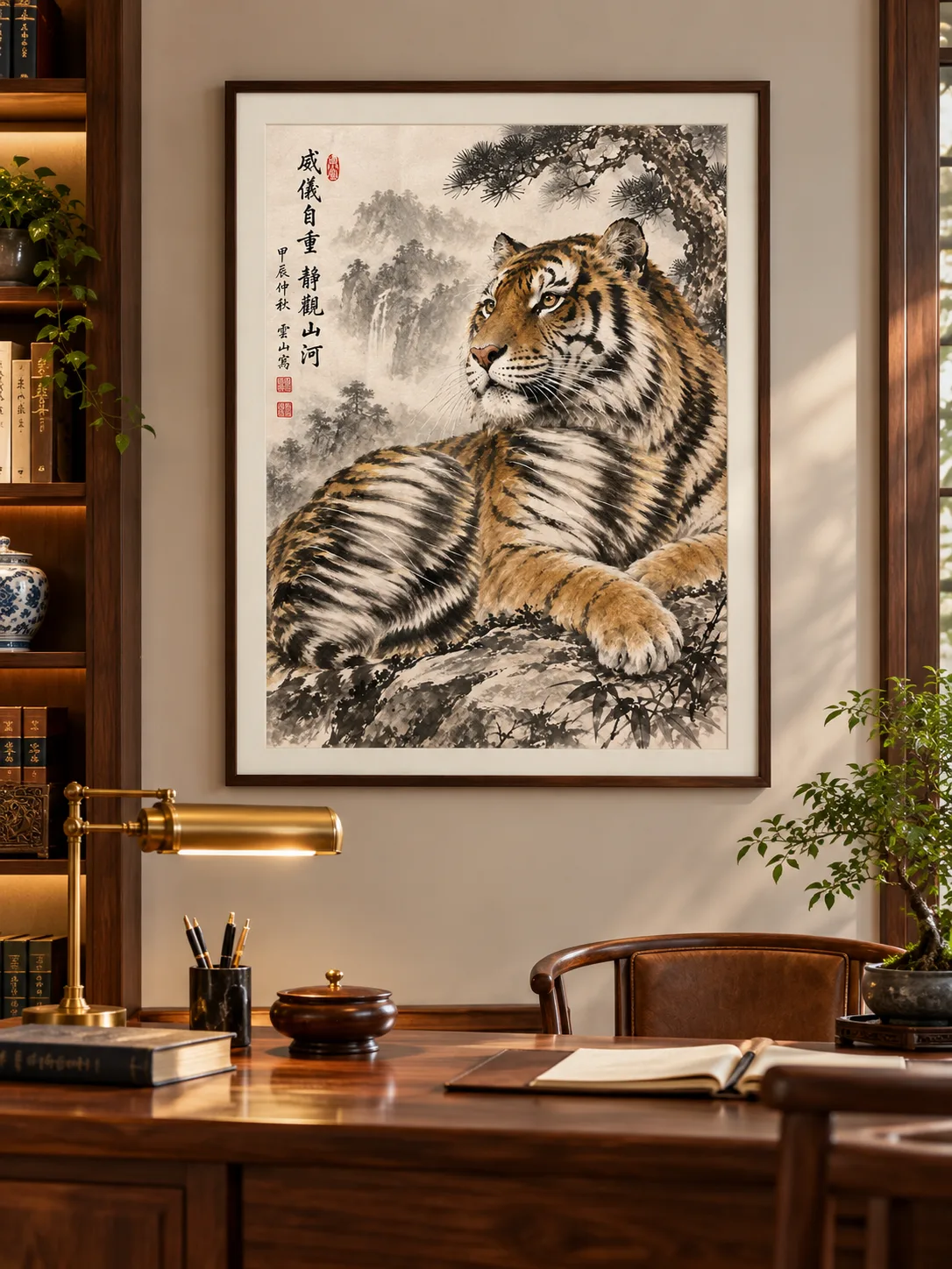 Tiger in Quiet Contemplation | Misty Mountain Chinese Painting tiger painting view 4