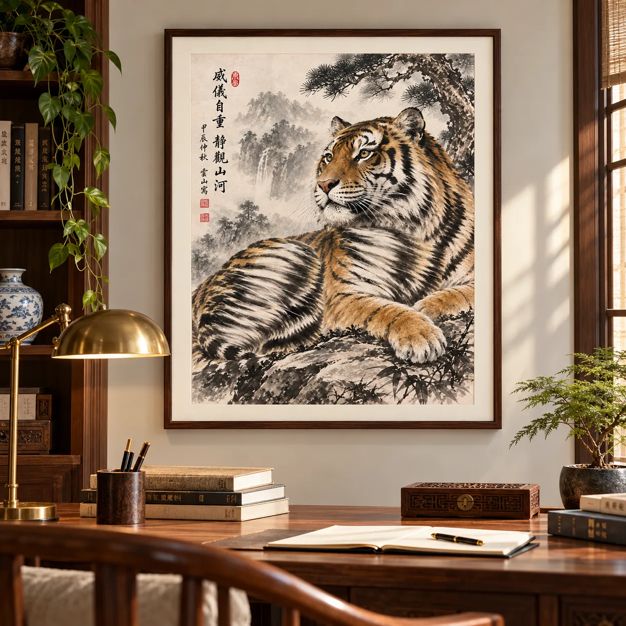 Tiger in Quiet Contemplation | Misty Mountain Chinese Painting tiger painting view 11