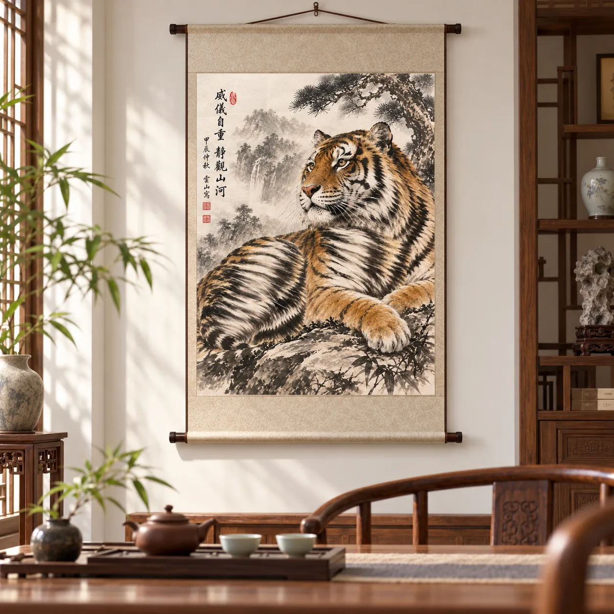 Tiger in Quiet Contemplation | Misty Mountain Chinese Painting tiger painting view 5