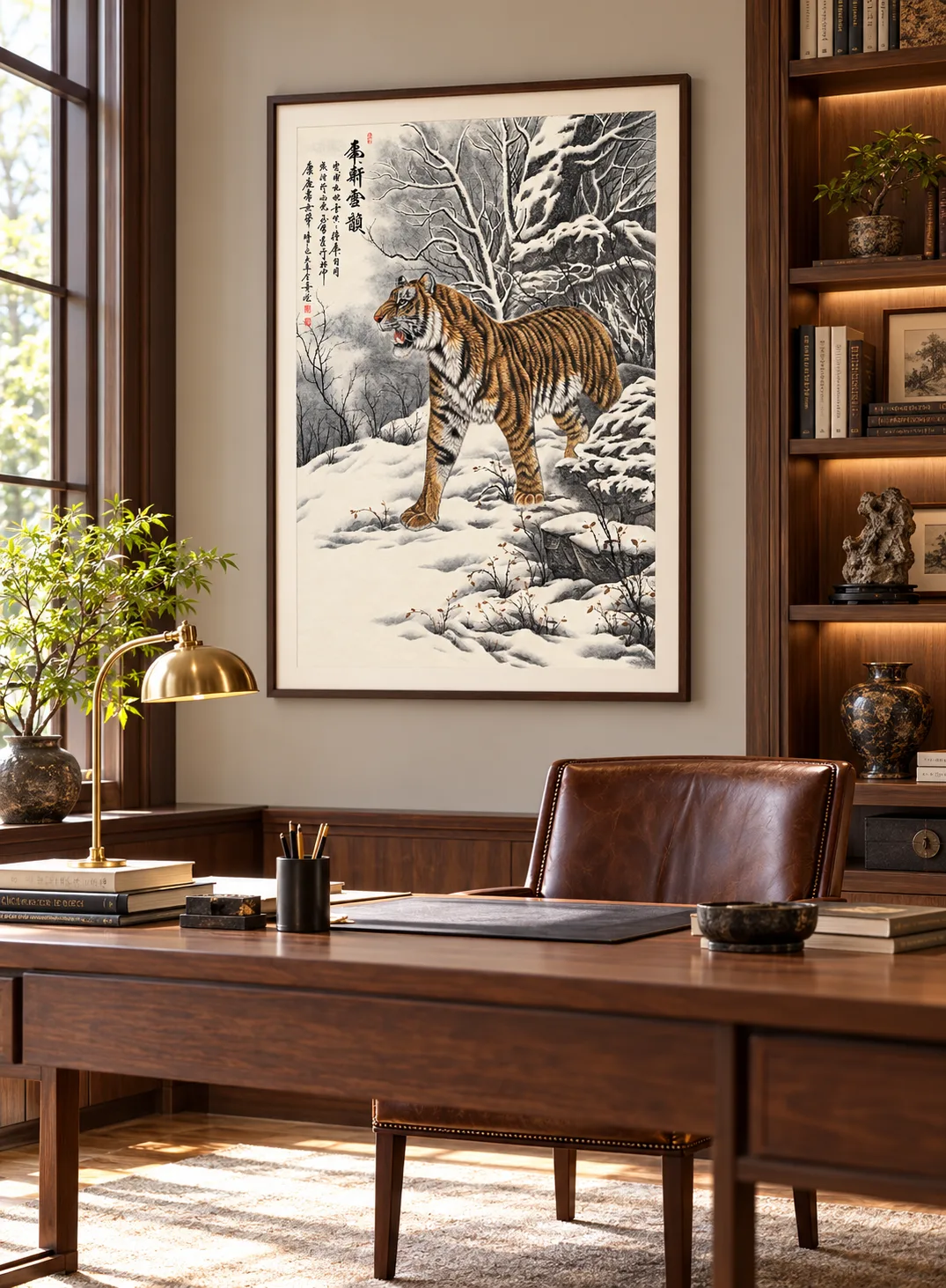 Tiger in the Snowy Wood | Chinese Winter Painting tiger painting view 5
