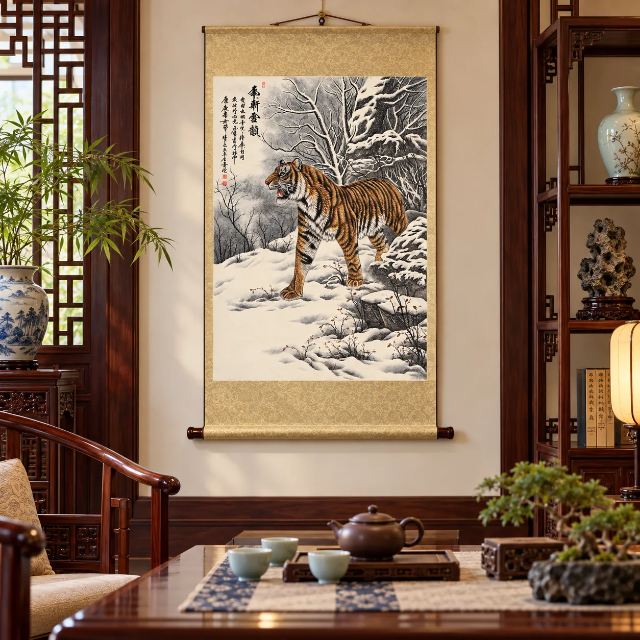Tiger in the Snowy Wood | Chinese Winter Painting tiger painting view 11