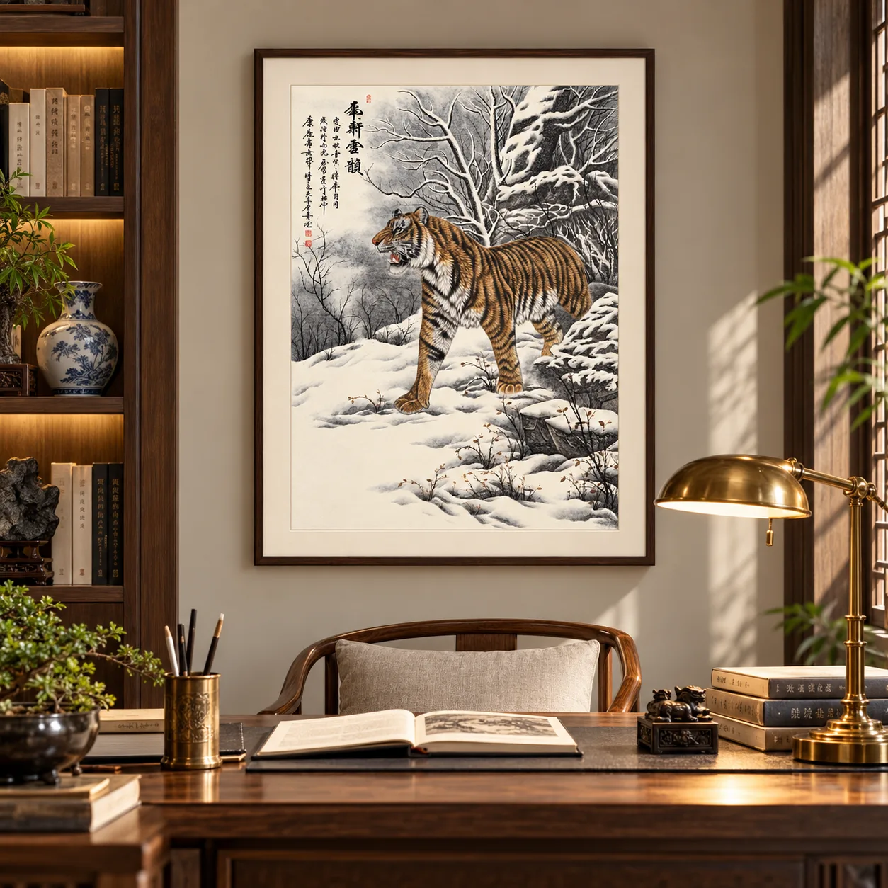 Tiger in the Snowy Wood | Chinese Winter Painting tiger painting view 12