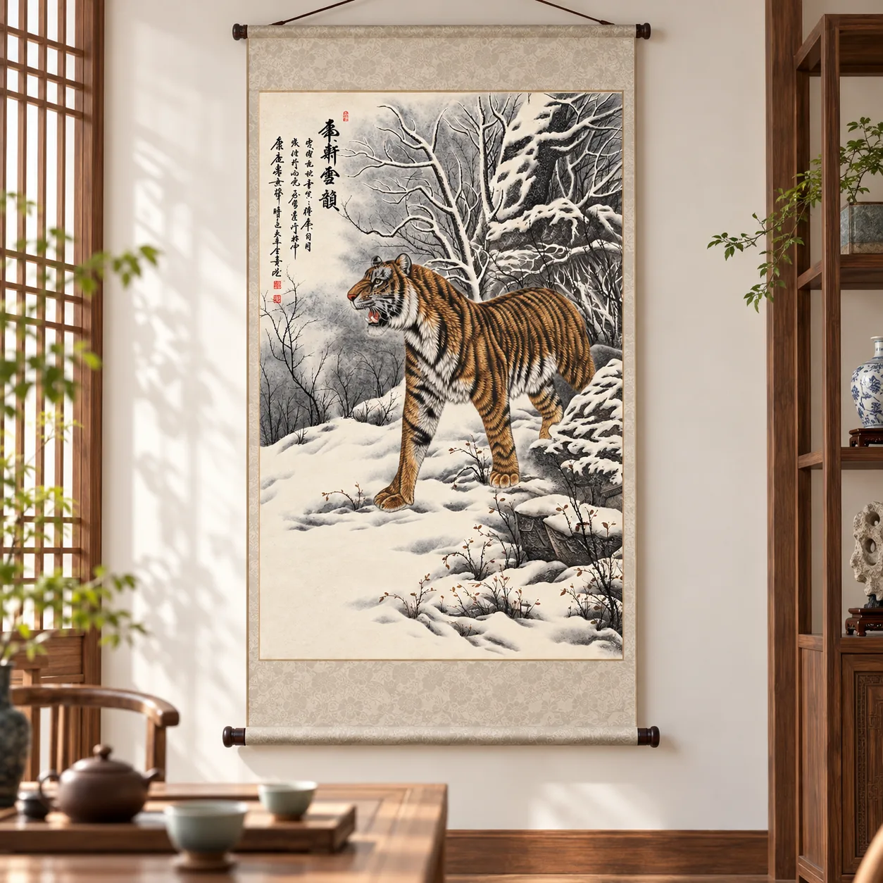 Tiger in the Snowy Wood | Chinese Winter Painting tiger painting view 6